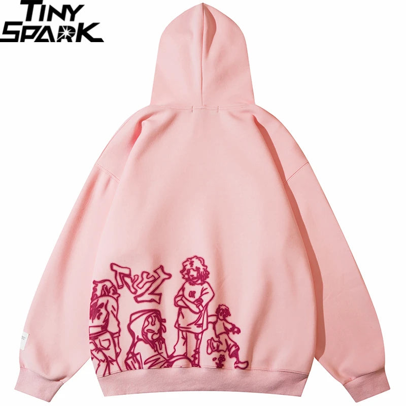 Pink Cartoon Anime Graphic Hoodie — back view