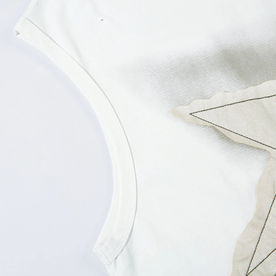 Y2K Black Star Patchwork Oversized Vest — fabric close-up