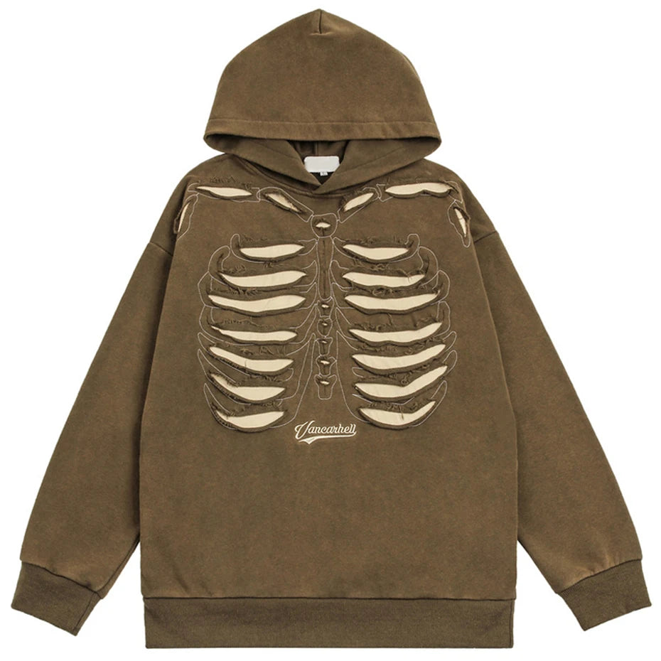 Punk Skeleton Ripped Oversized Hoodie — back view