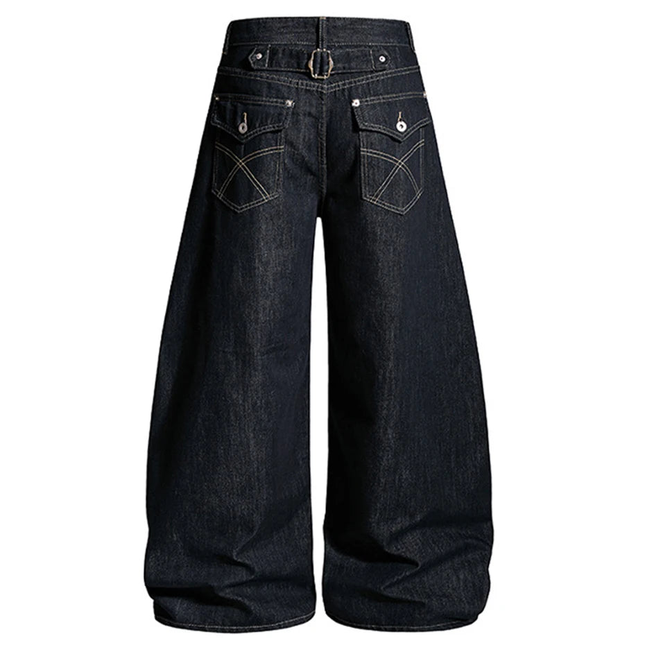 Wide Vintage Black Denim Baggy Jeans — front view