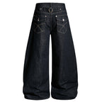 Wide Vintage Black Denim Baggy Jeans — front view