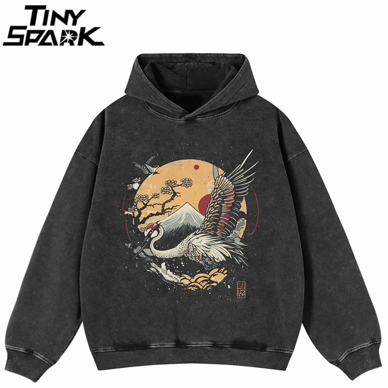 Washed Retro Black Graphic Hoodie — detail shot