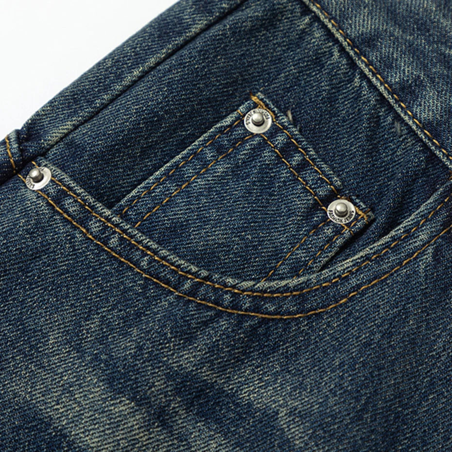 Vintage Blue Denim Wide Leg Jeans — back view