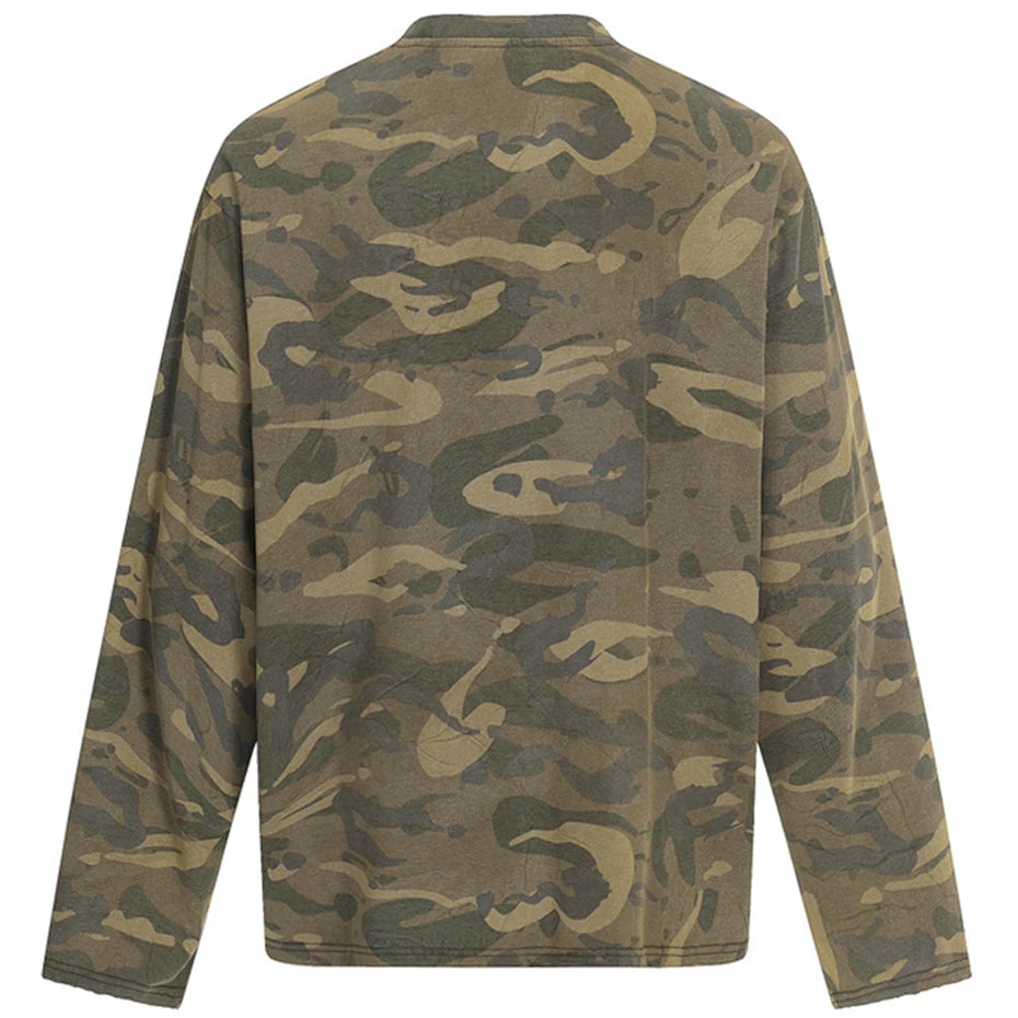Vintage Camouflage Oversized Long Sleeve Tee — front view