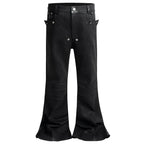 Red Black Print Denim Flare Jeans — fabric close-up