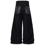 Rivet Black Patchwork Denim Baggy Jeans — back view