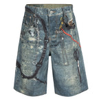 Vintage Blue Chain Graphic Loose Denim Shorts — back view
