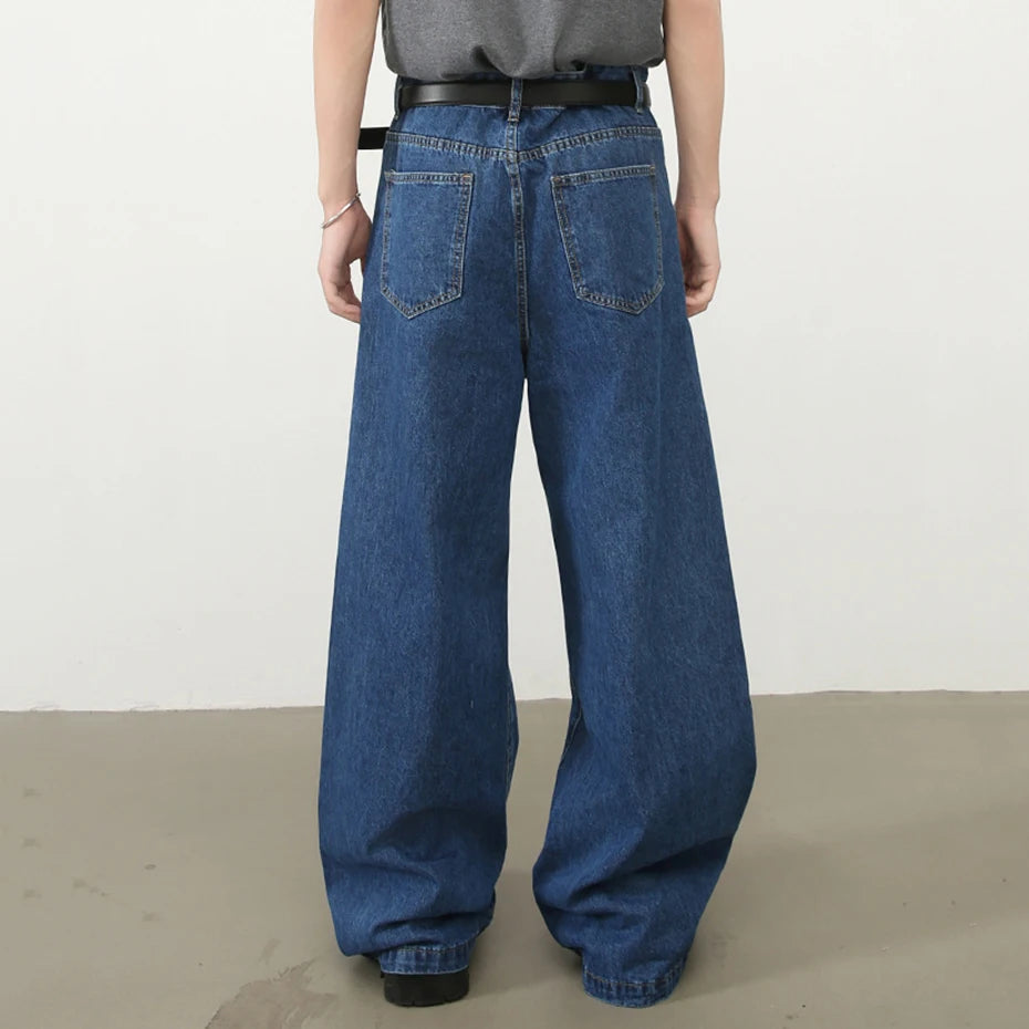 Blue Denim Straight Jeans — back view