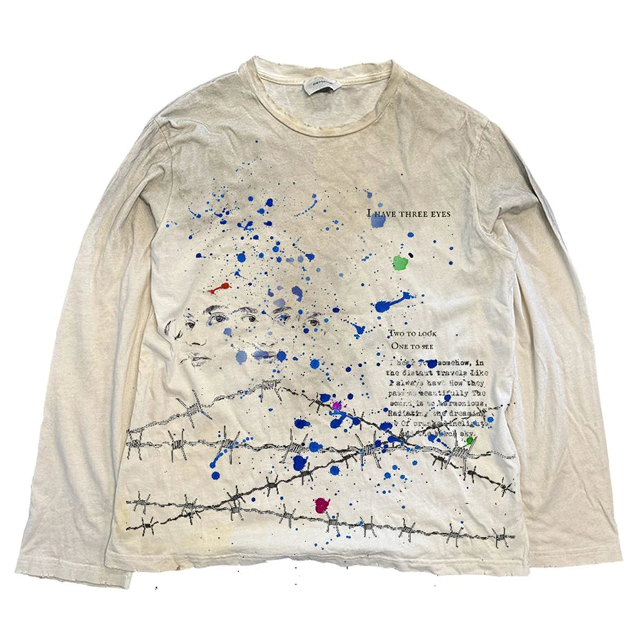 Vintage Graffiti Graphic Oversized Long Sleeve Tee — detail shot