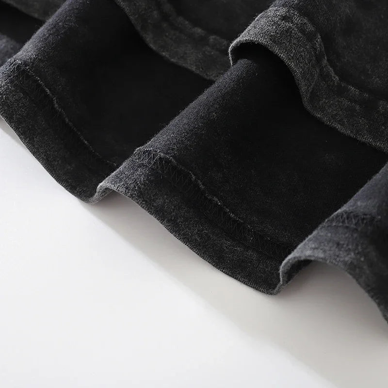Black Doberman Dog Graphic Loose T-Shirt — fabric close-up