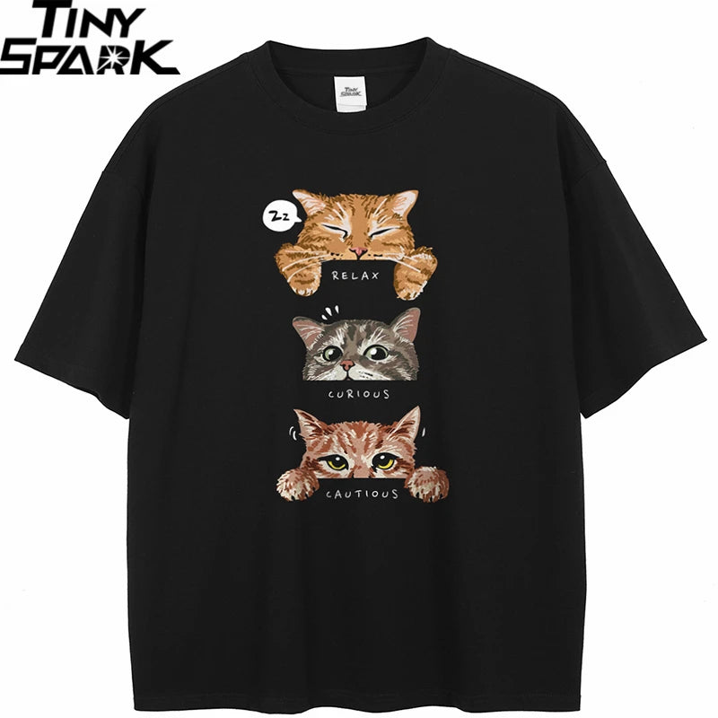 Letter Cartoon Cat Graphic T-Shirt — front view