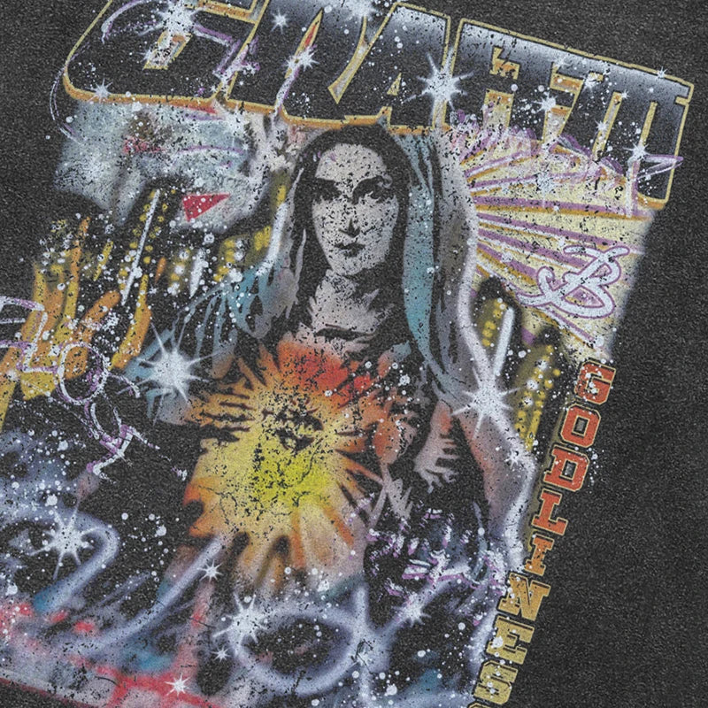 Vintage Black Graffiti Washed T-Shirt — front view