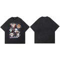 Retro Black Cartoon Washed T-Shirt — fabric close-up