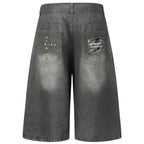 Vintage Cross Loose Denim Shorts — detail shot