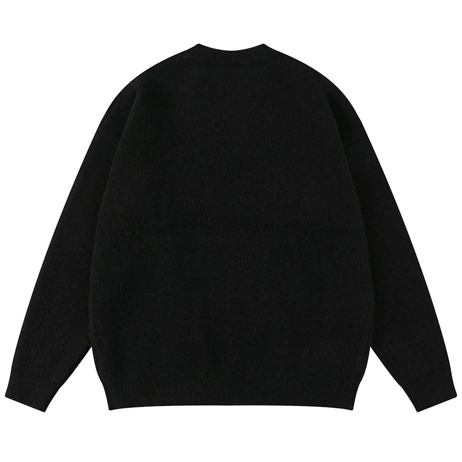 Black Patchwork Knit Loose Sweater — detail shot