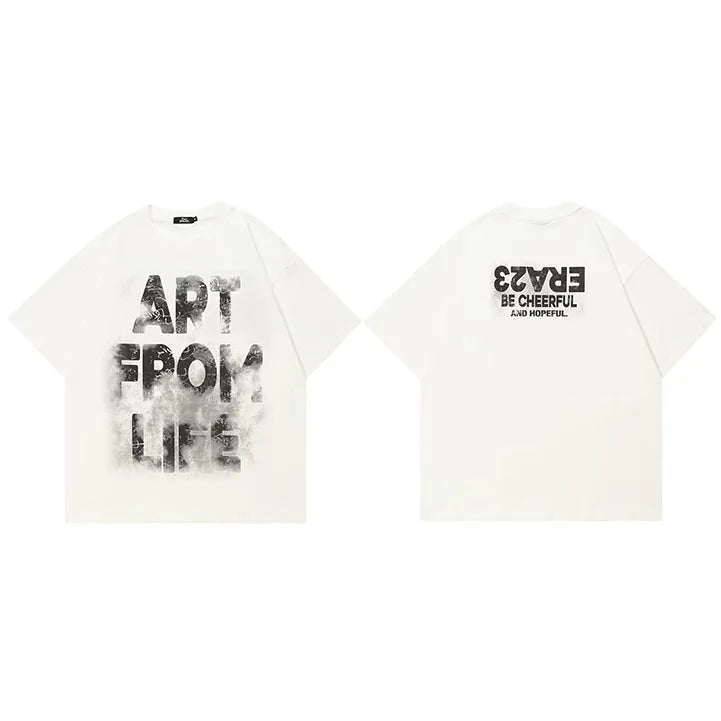 Vintage Beige Graffiti Graphic T-Shirt — side view
