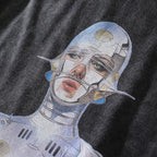 Retro Black Robot Washed Oversized T-Shirt — detail shot