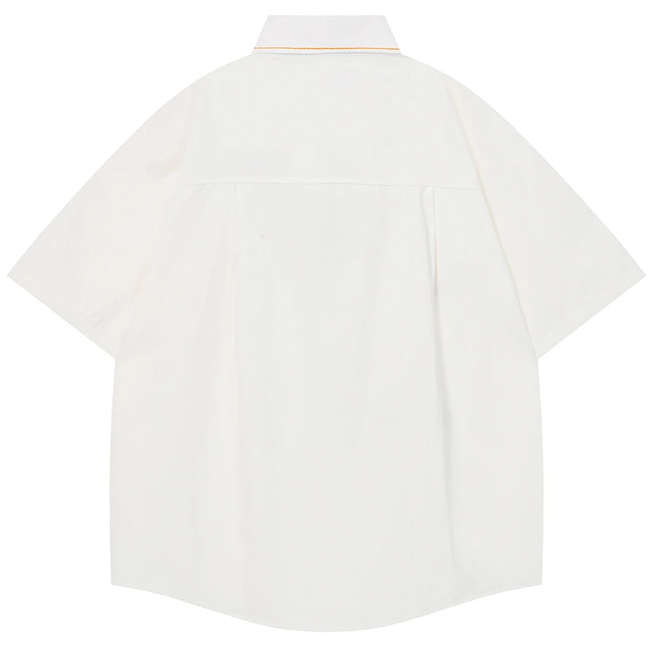 Cartoon Embroidered Oversized Shirt — front view