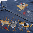 Vintage Cat Embroidered Denim Loose Shirt — detail shot