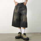Vintage Wide Leg Denim Shorts — front view