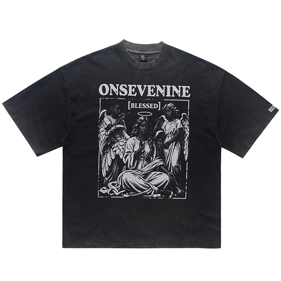 Blue Vintage Graphic Oversized T-Shirt — styling shot