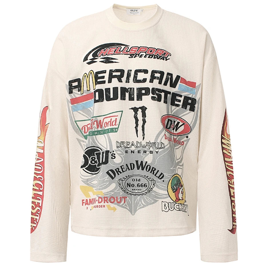 Beige Vintage Oversized Long Sleeve Tee — back view
