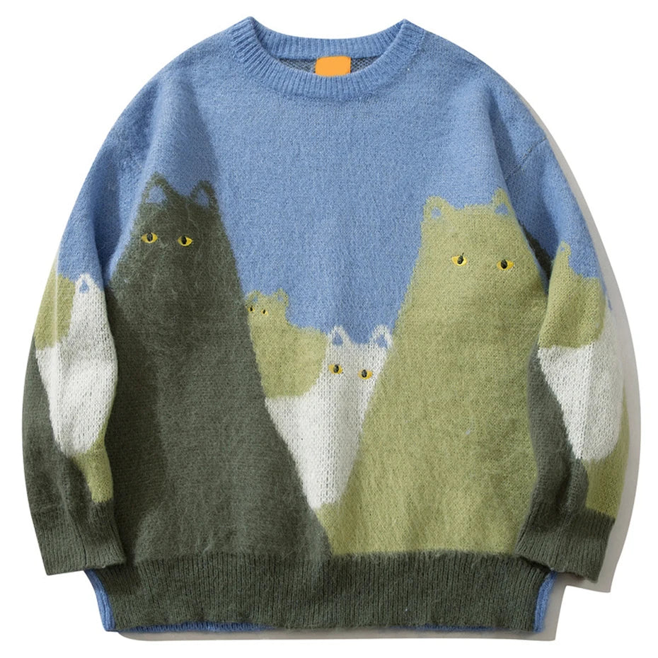 Black Cat Graphic Knit Oversized Sweater — back view