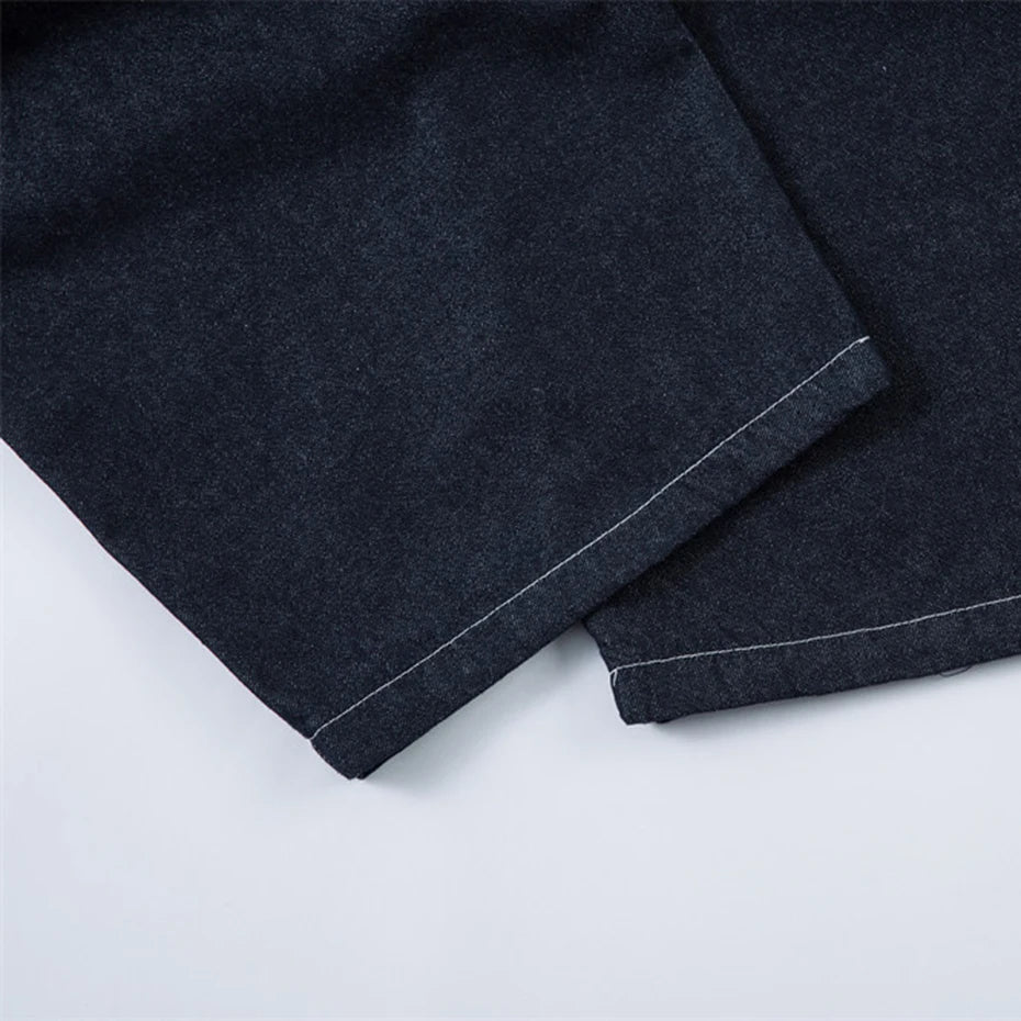 Pleated Denim Baggy Jeans — fabric close-up