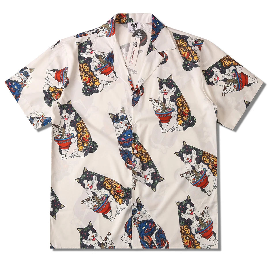 Y2K Cats Print Loose Shirt — styling shot
