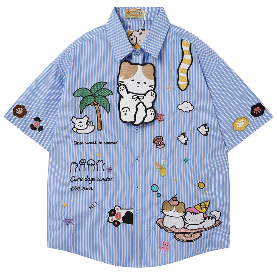 Cat Embroidered Loose T-Shirt — styling shot