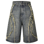 Vintage Patchwork Loose Denim Shorts — detail shot