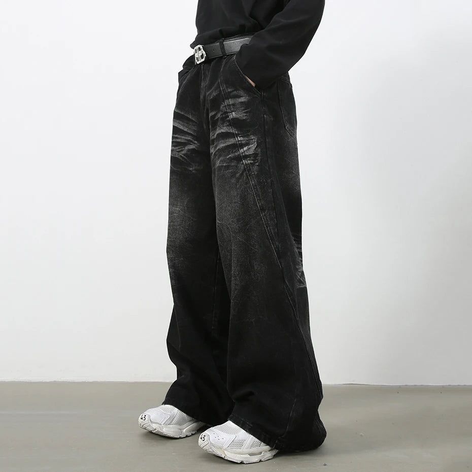 Vintage Patchwork Denim Baggy Jeans — front view