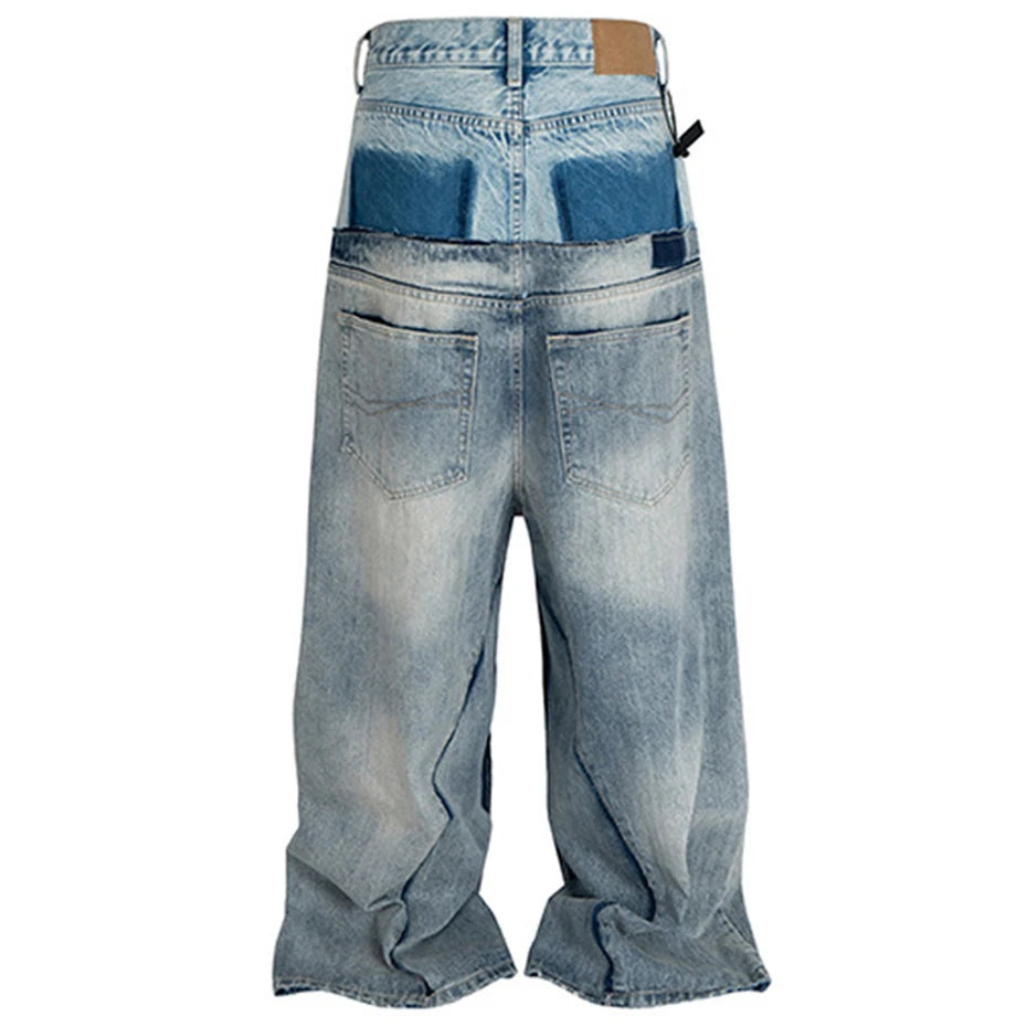 Double Vintage Blue Denim Baggy Jeans — front view