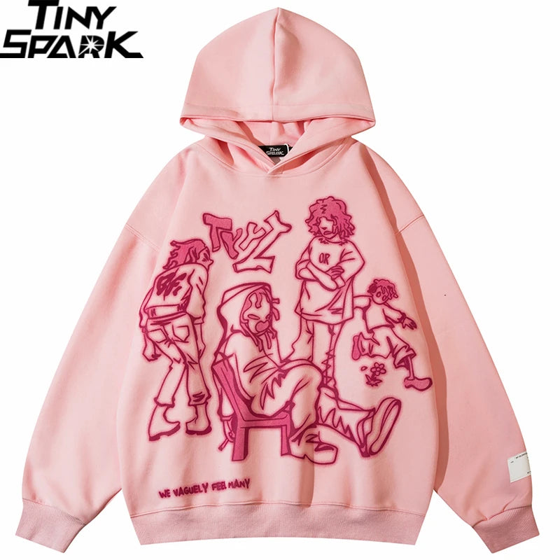 Pink Cartoon Anime Graphic Hoodie — front view