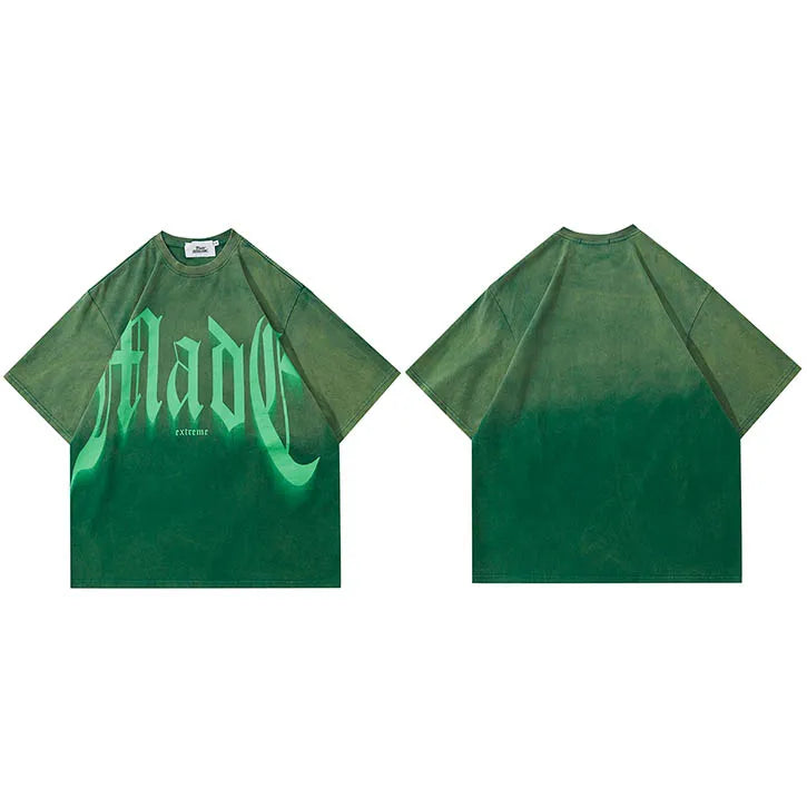 Gradient Letter Graphic Oversized T-Shirt — flat lay
