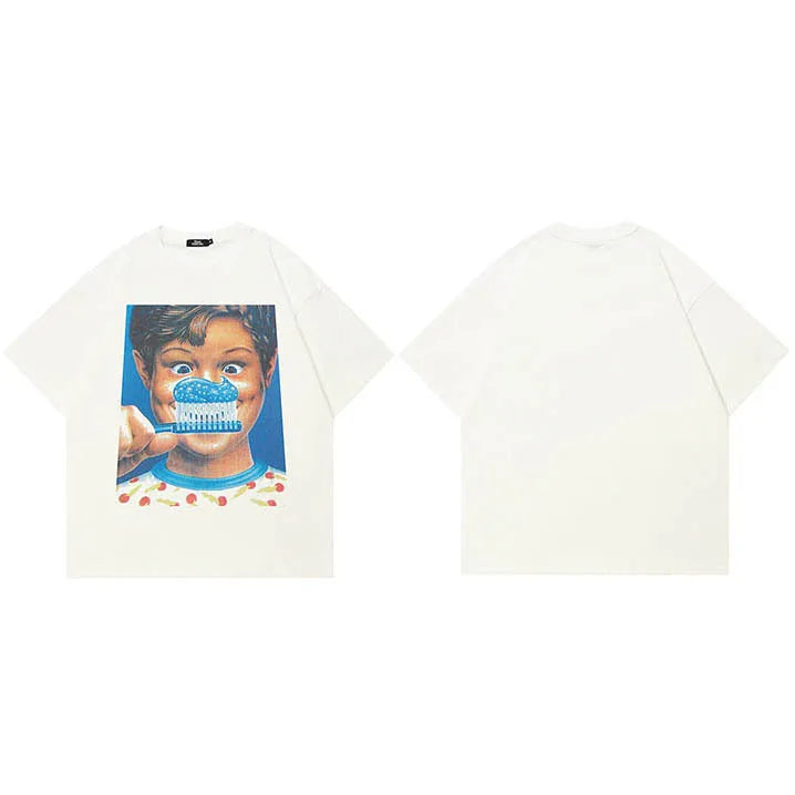Tshirt White Graphic T-Shirt — fabric close-up
