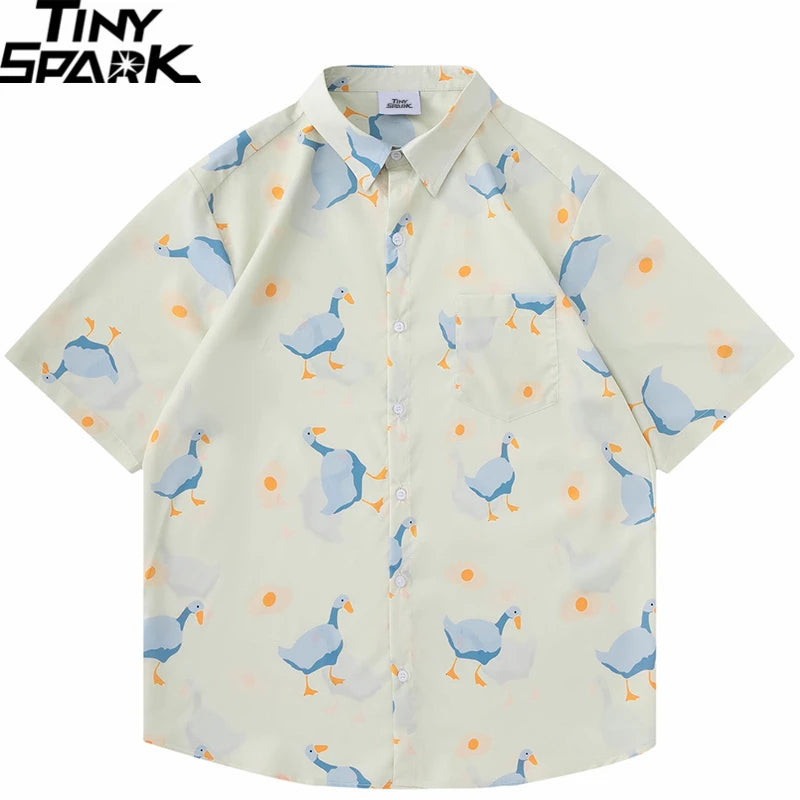 Duck Egg Graphic Hawaiian Shirt — fit shot