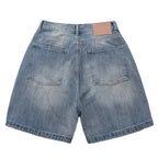 Vintage Blue Ripped Loose Denim Shorts — front view