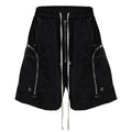 Pockets Black Loose Cargo Shorts — fabric close-up