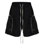 Pockets Black Loose Cargo Shorts — fabric close-up