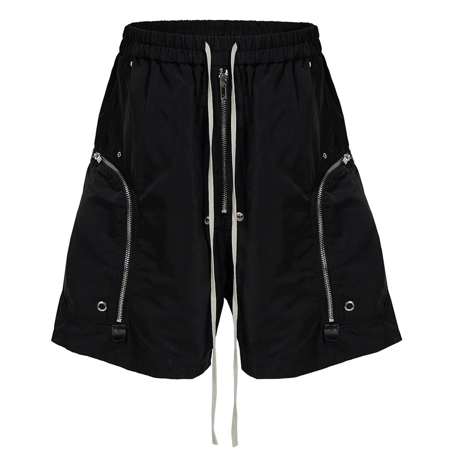 Pockets Black Loose Cargo Shorts — fabric close-up