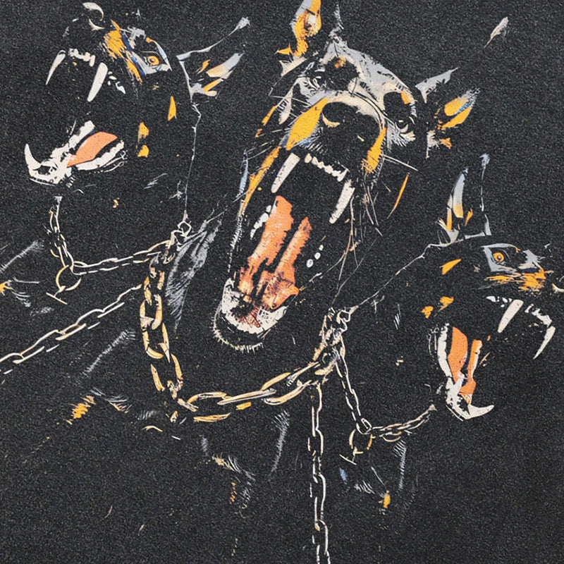 Graphic Vintage Black Doberman Dog Washed T-Shirt — back view