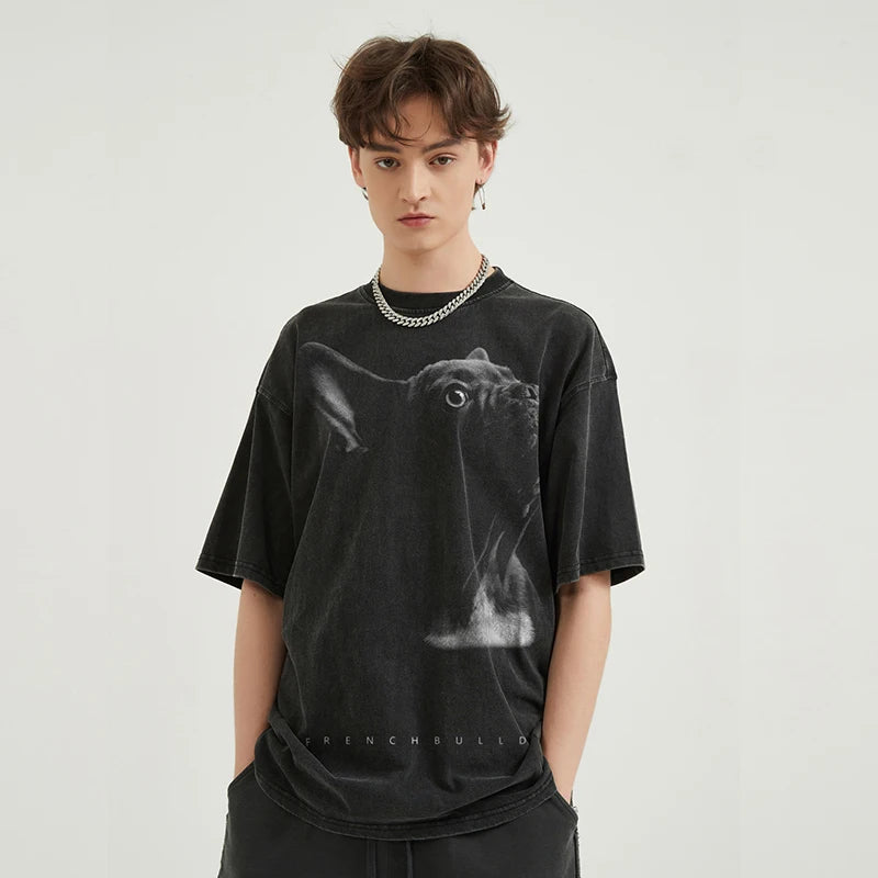 Washed Black French Bulldog Graphic T-Shirt — back view