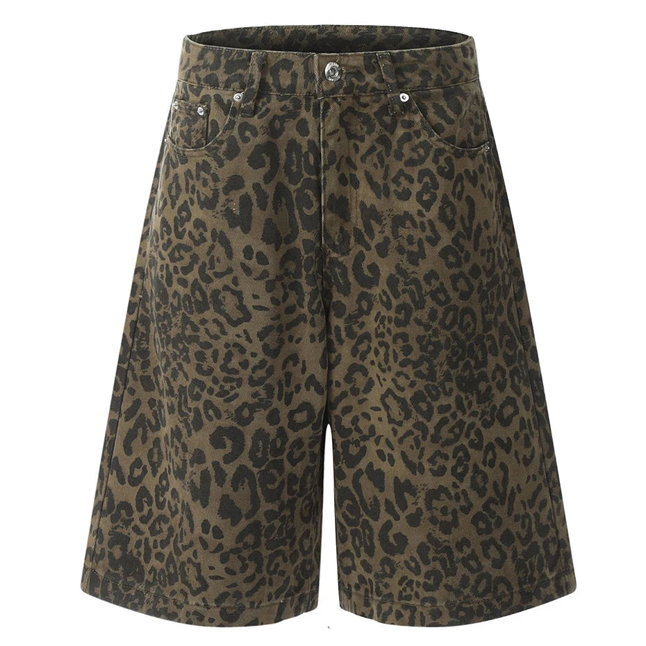 Vintage Leopard Loose Denim Shorts — styling shot