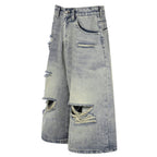Vintage Blue Ripped Mid Rise Denim Shorts — front view