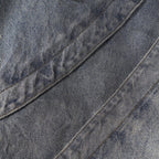 Black Vintage Blue Patchwork Loose Denim Shorts — fit shot