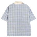 Vintage Cartoon Plaid Embroidered Loose Shirt — front view
