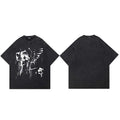 Y2K Black Anime Cartoon Washed T-Shirt — fabric close-up