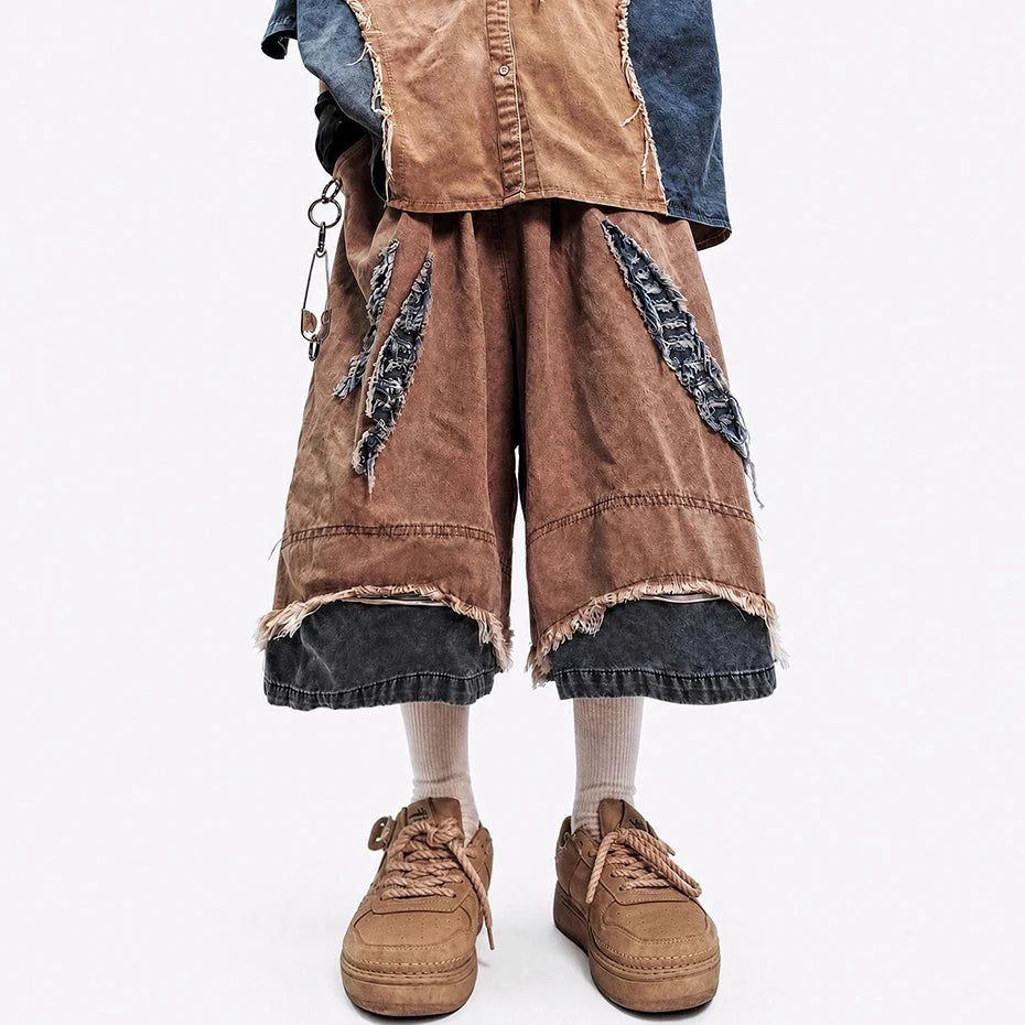 Vintage Color Block Baggy Sweat Shorts — fit shot