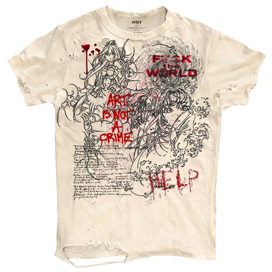 Vintage Ripped Loose T-Shirt — front view